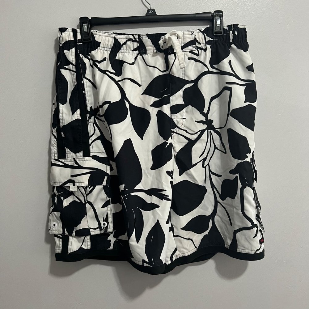 Hawk Mens Black And White XL Lined Swim Trunks Board Shorts